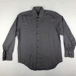 Equilibrio Italia Shirt Mens Large Brown Blue Geometric Striped Dress Button Up